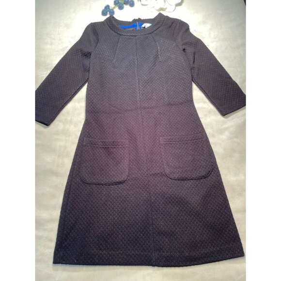 Boden Texture Mid Length Black Dress Pockets 3/4 Sleeves Y2K Classic Corpcore 2P - Picture 2 of 12